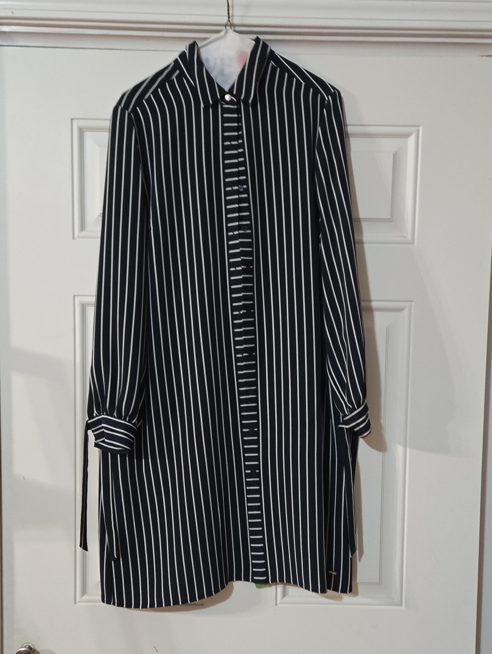 Tommy Hilfiger Navy and White Belted Striped Midi Dress